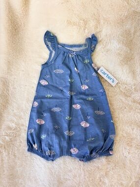 NWT Carter's Blue Umbrella-Print Bubble Romper 12 Mos